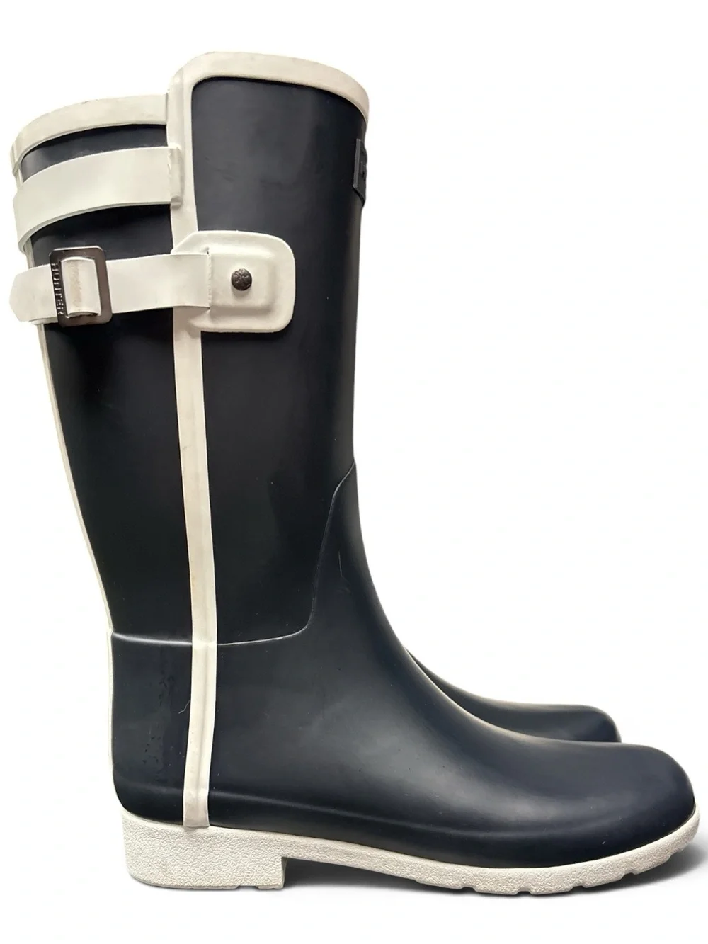 Hunter Boots Refined Slim Fit Contrast Rain Boots Dark Navy White Women Size 8